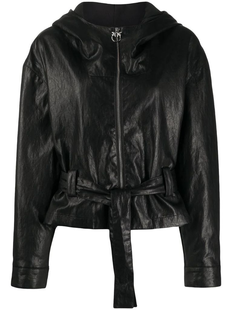 hooded leather-effect jacket