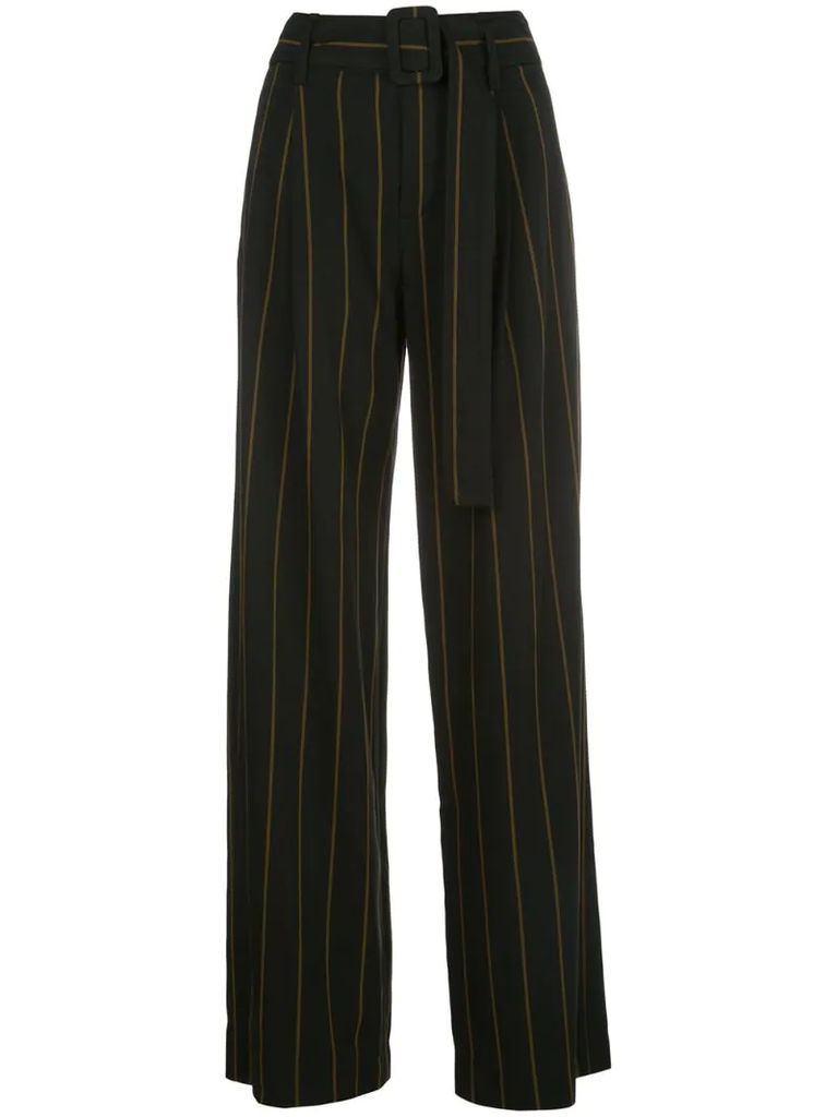 high waisted striped print trousers