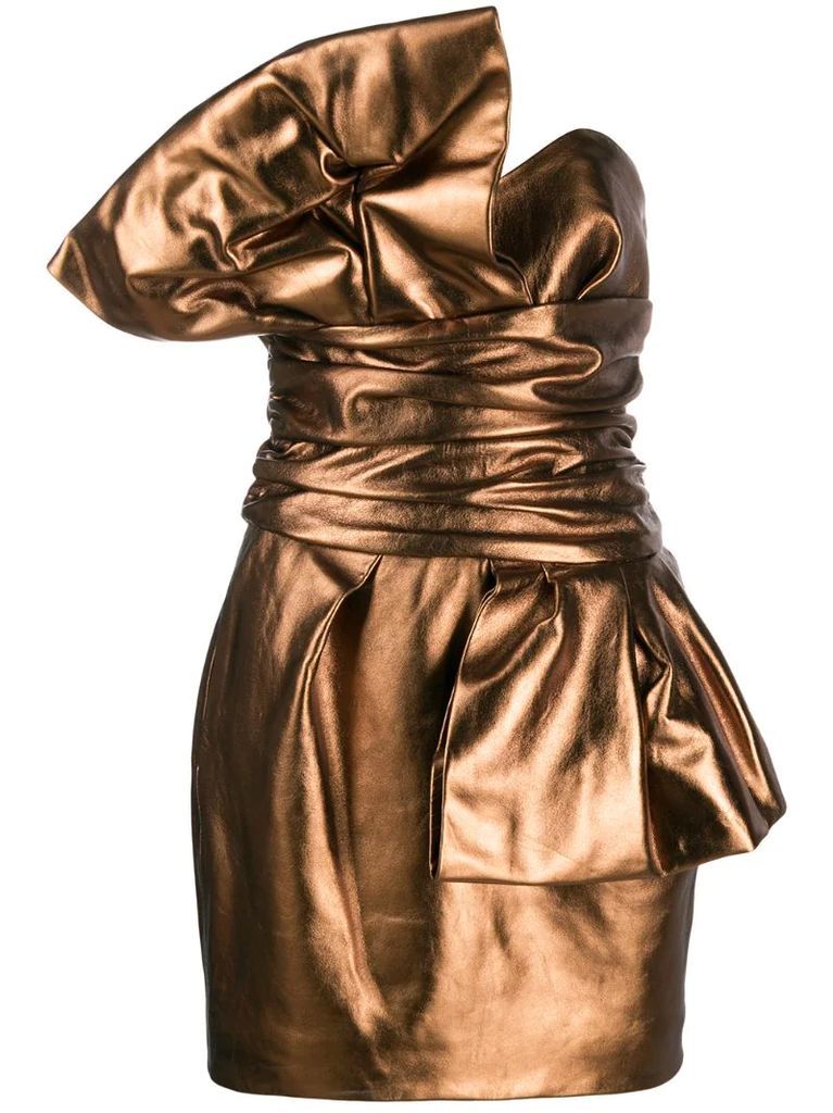 metallic strapless dress