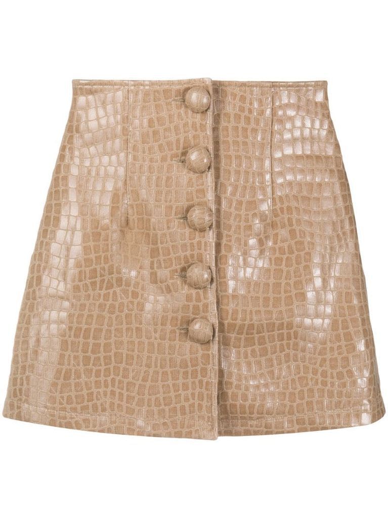 crocodile-effect mini skirt