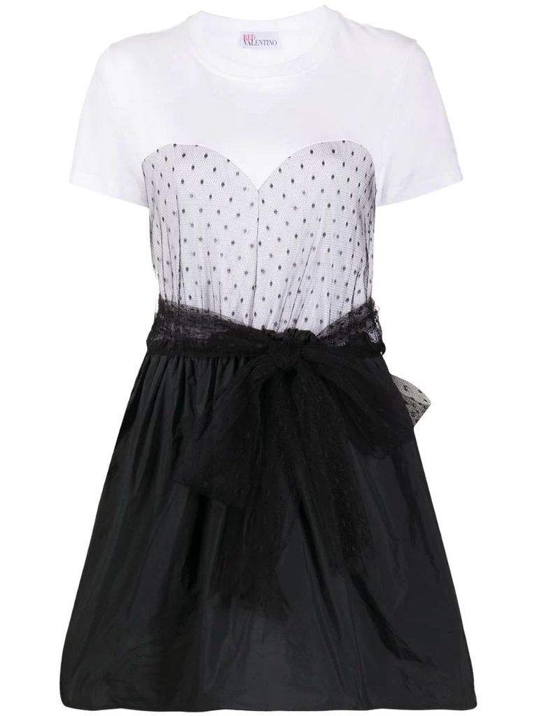 tulle-overlay T-shirt dress