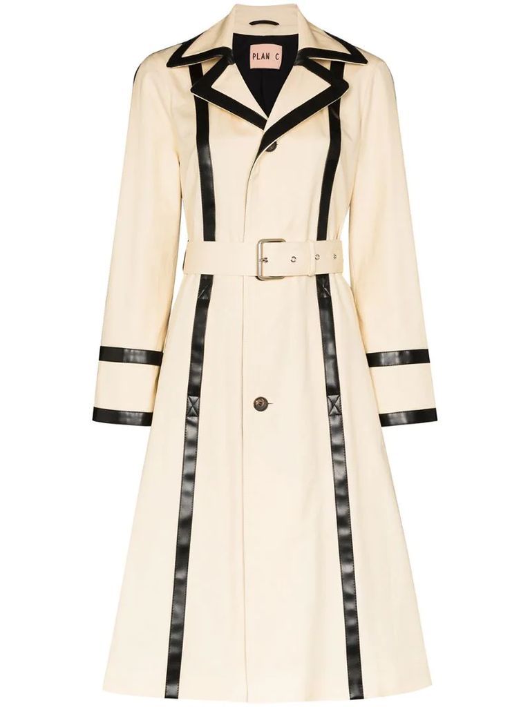 contrast trim belted trench coat