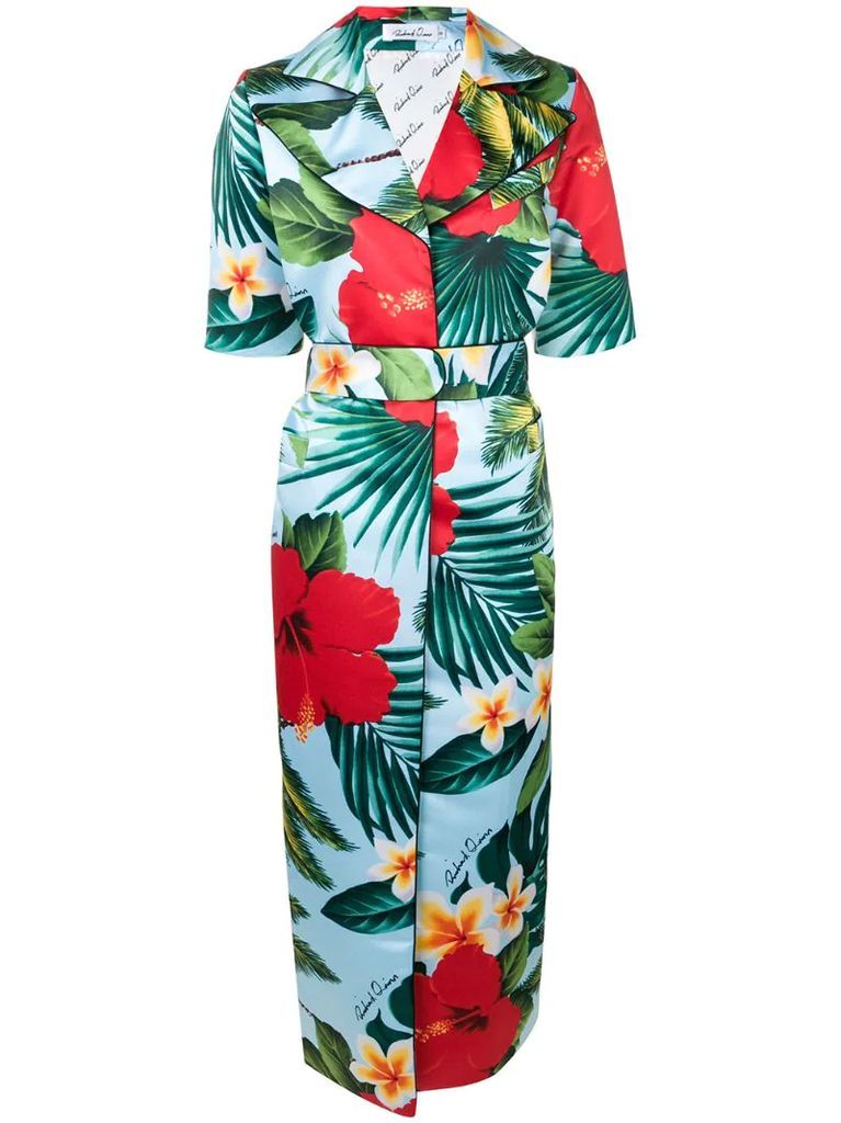 tropical flower print coat