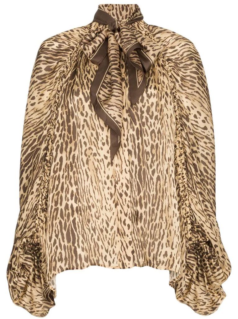 pussy-bow animal print blouse
