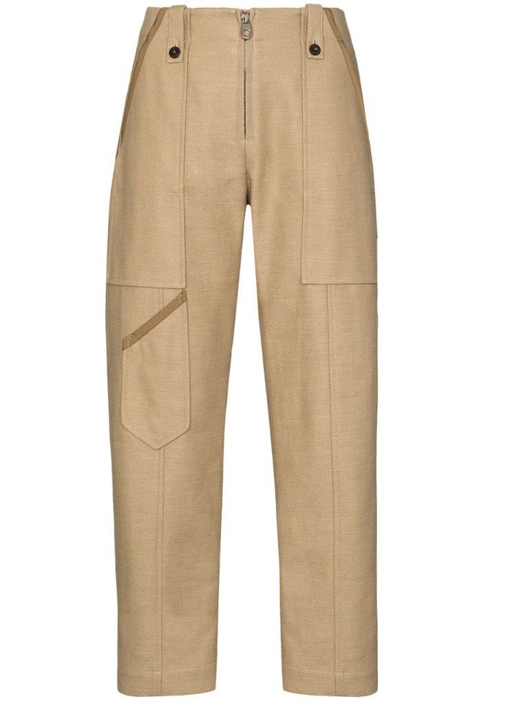 cropped linen and cotton-blend trousers
