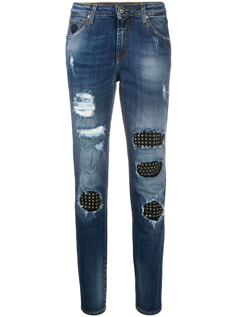 studded detail straight-leg jeans