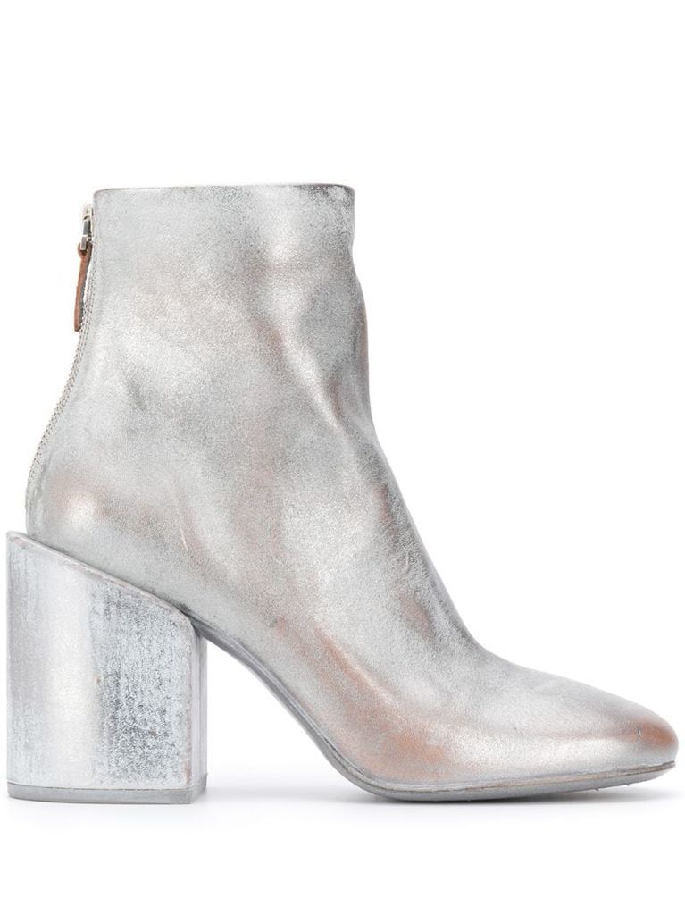 distressed metallic-effect ankle boots