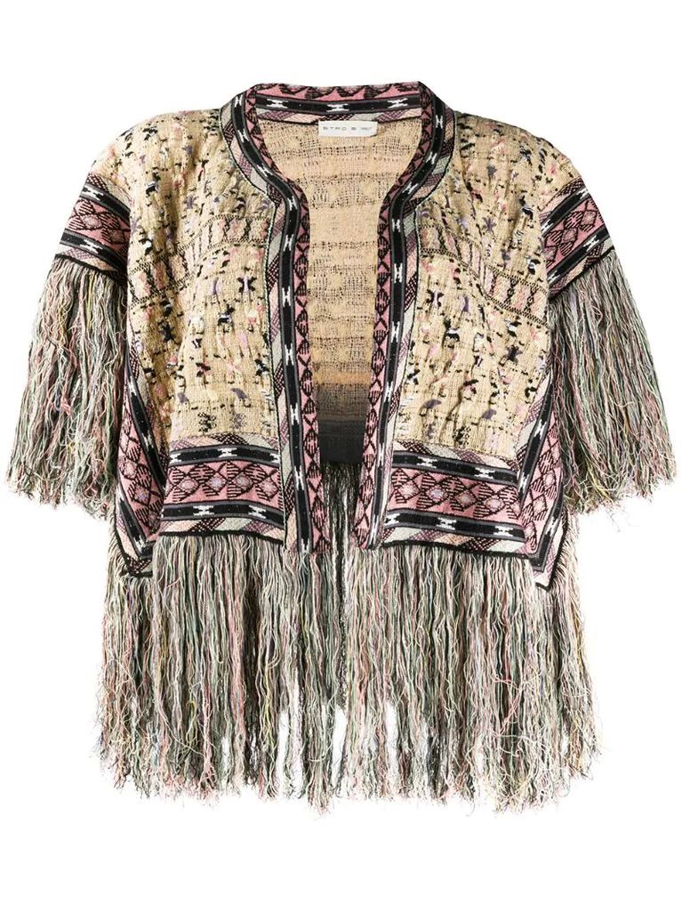 intarsia-knit frayed cardi-coat