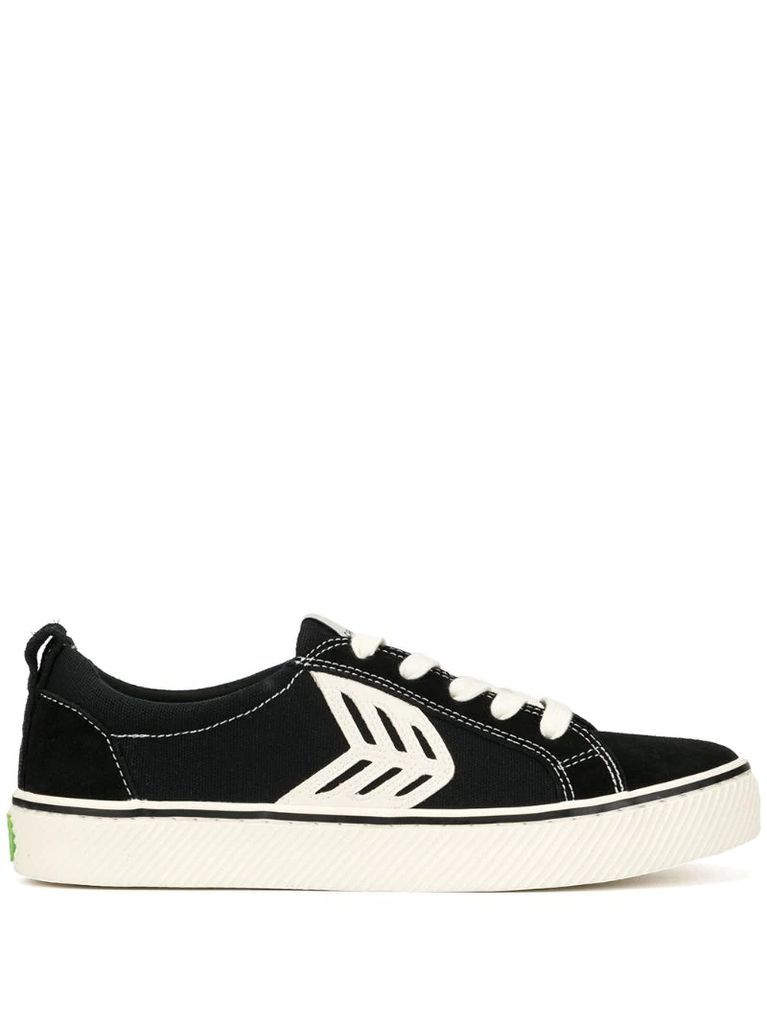 CATIBA Low Stripe Black Suede and Canvas Contrast Thread Sneaker