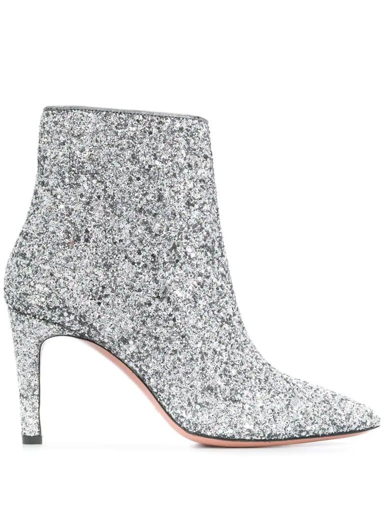 high heeled glitter boots