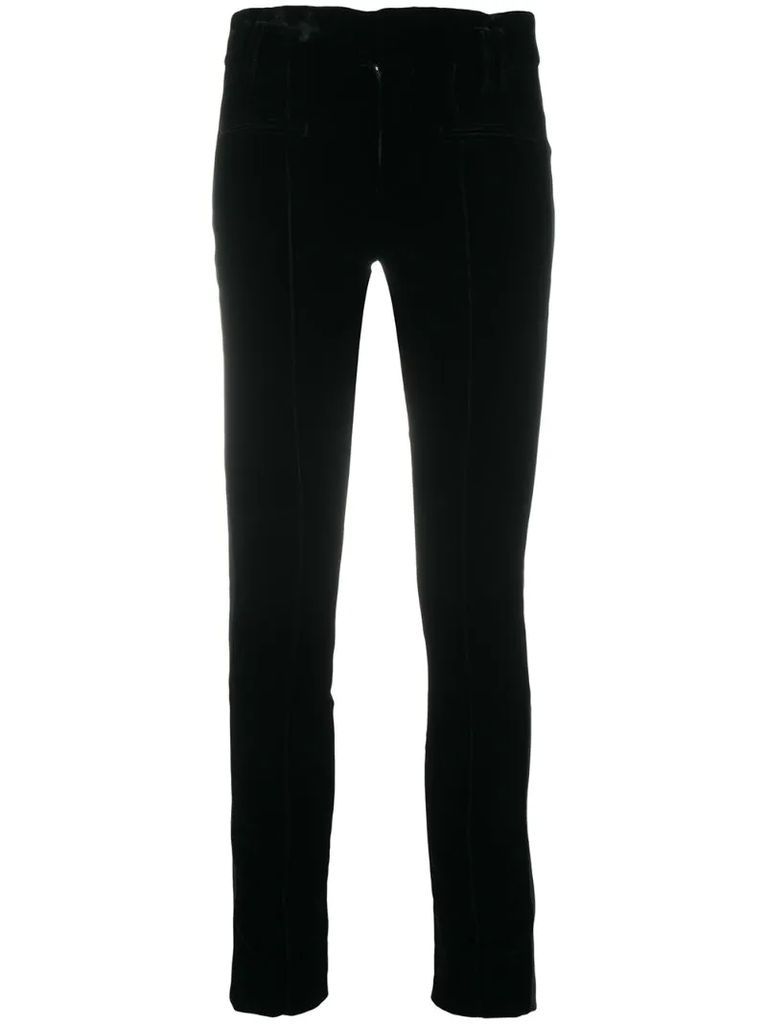 velvet/leather contrast trousers