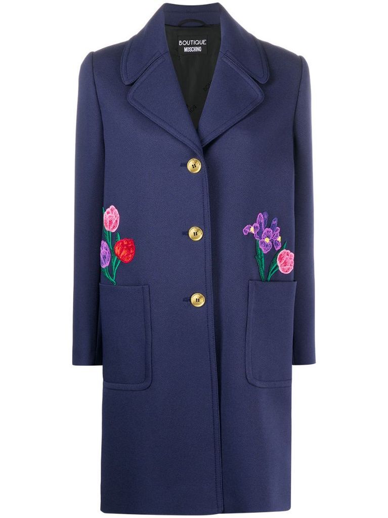 appliqué-flower buttoned coat
