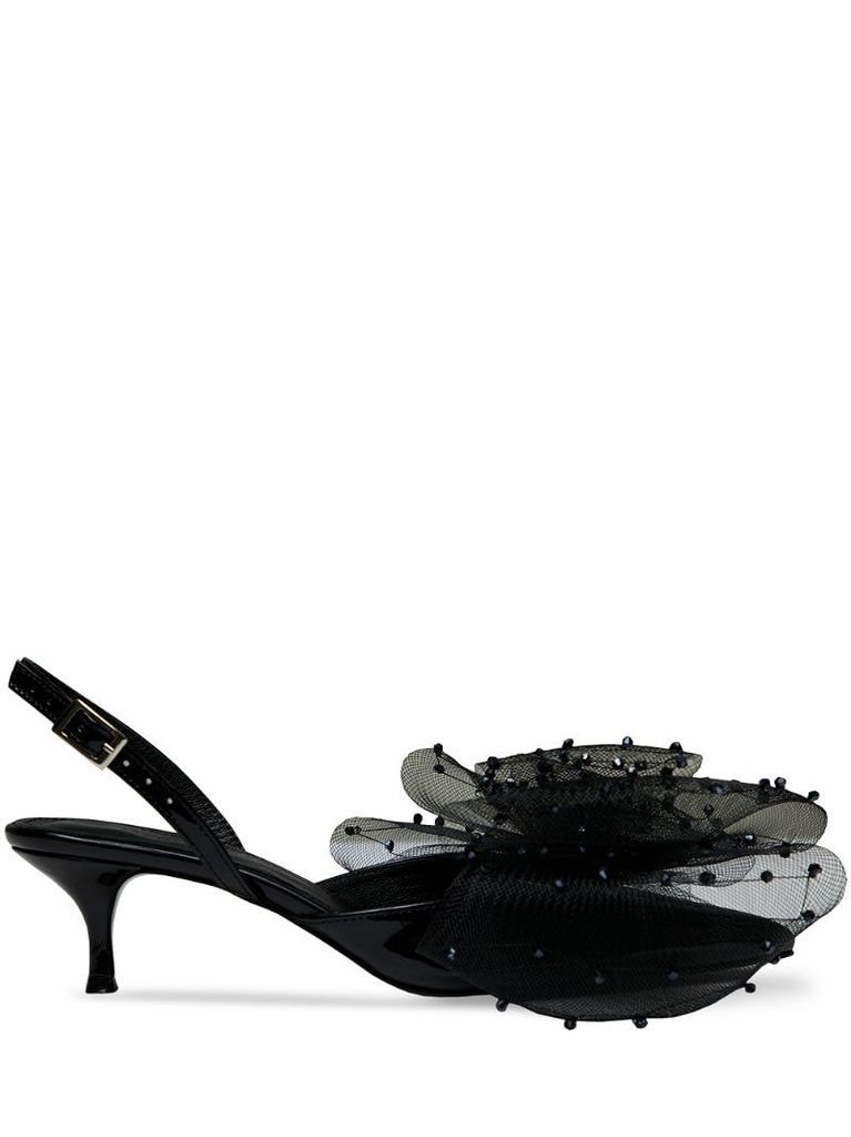 Black 65 Embellished Bow Slingback Pumps