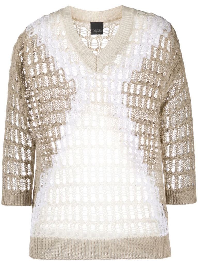 geometric-pattern open-knit jumper