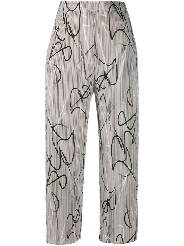 abstract print pleated trousers