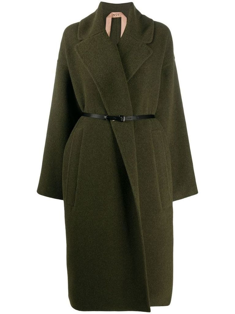 wide-lapel belted coat