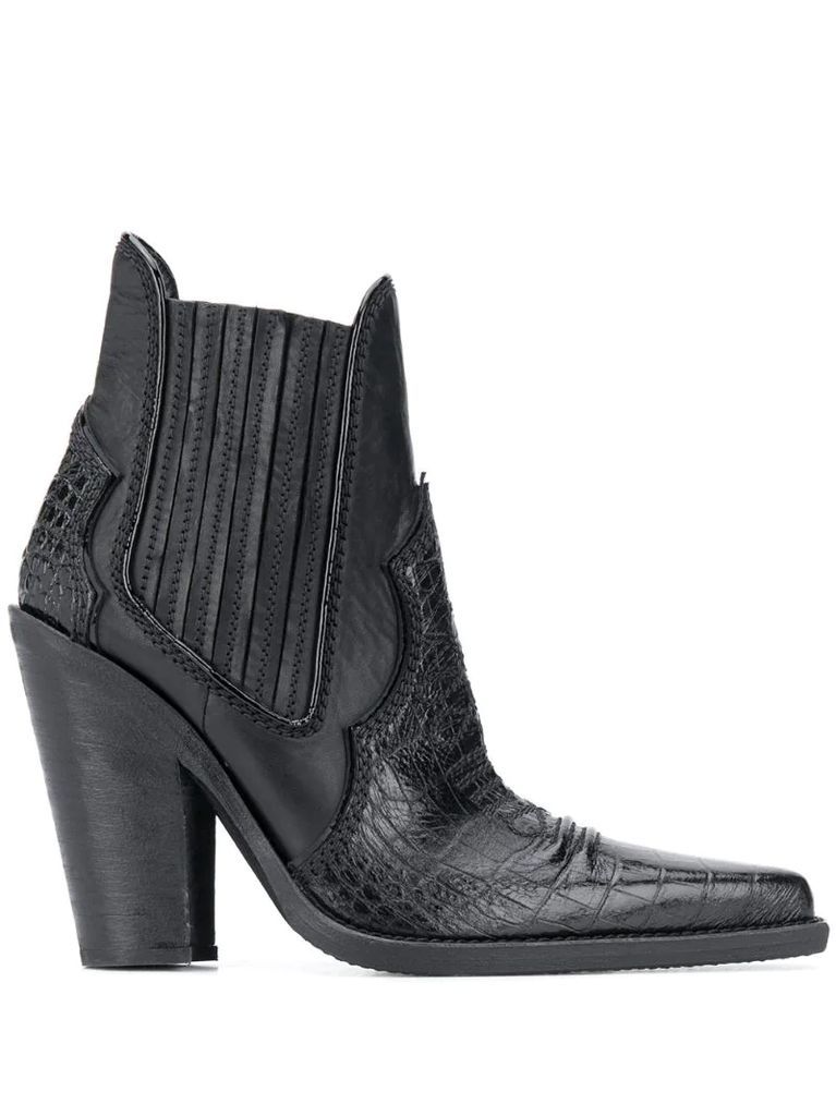 croc embossed panelled ankle boots