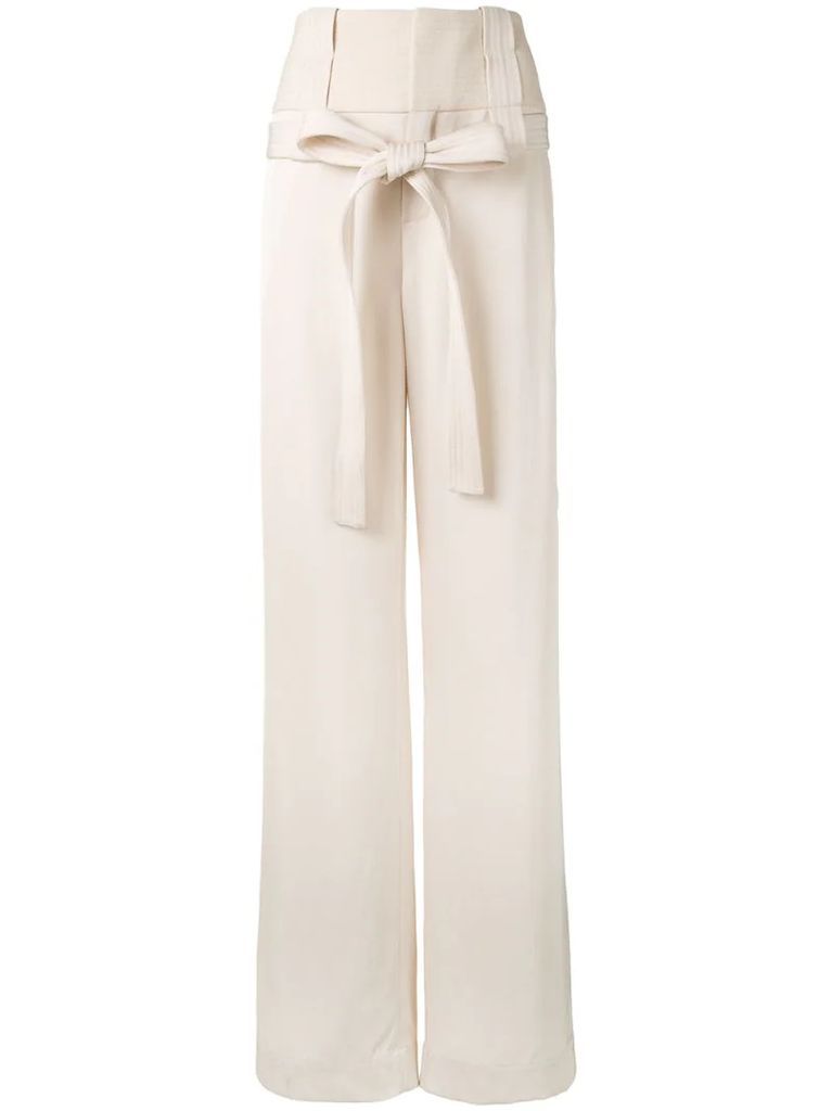 waist-tied tailored trousers