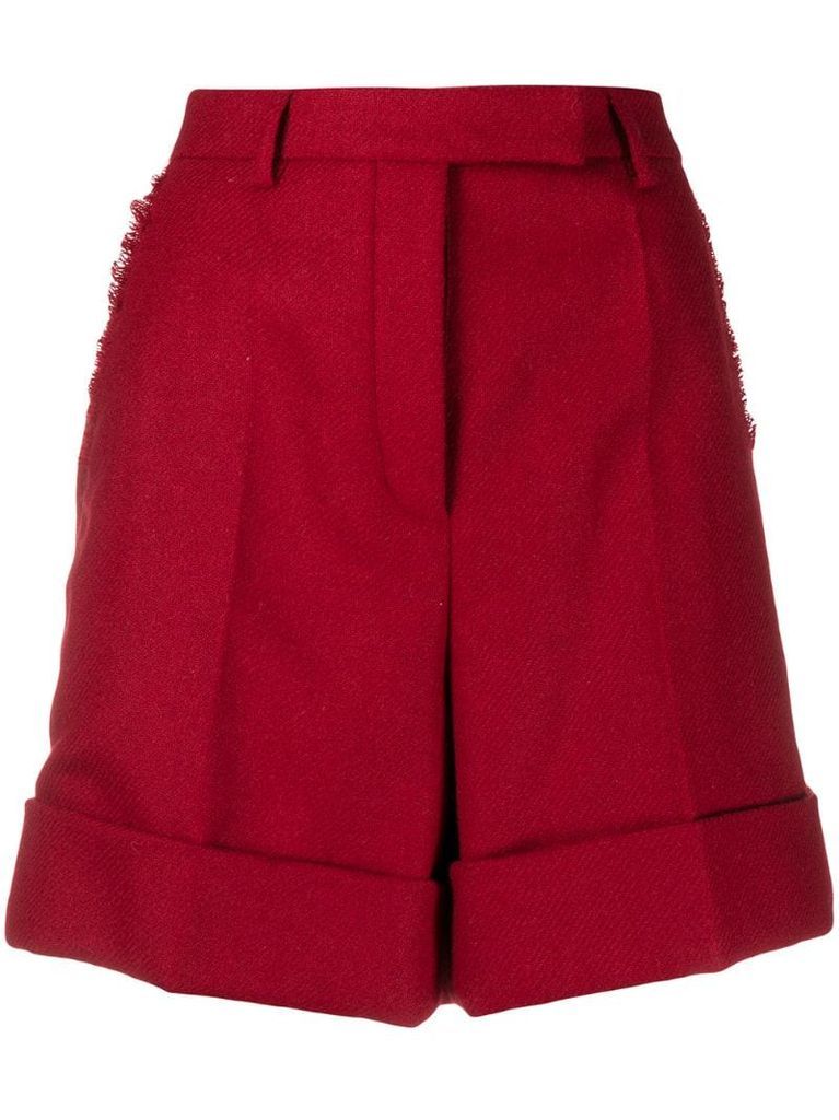 high waist shorts with fray in Shetland wool