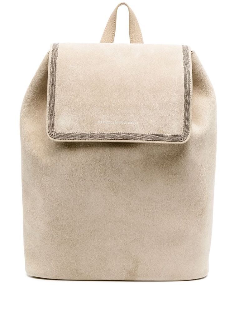 suede backpack with drawstring detail