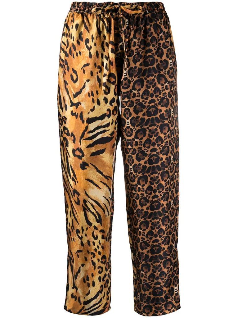 leopard-print silk trousers
