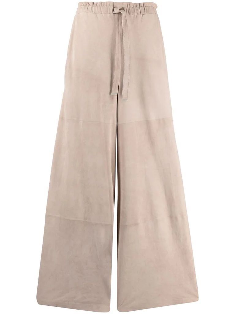 tied waist suede palazzo trousers