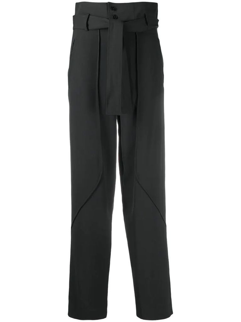 high-waisted tie-fastening trousers