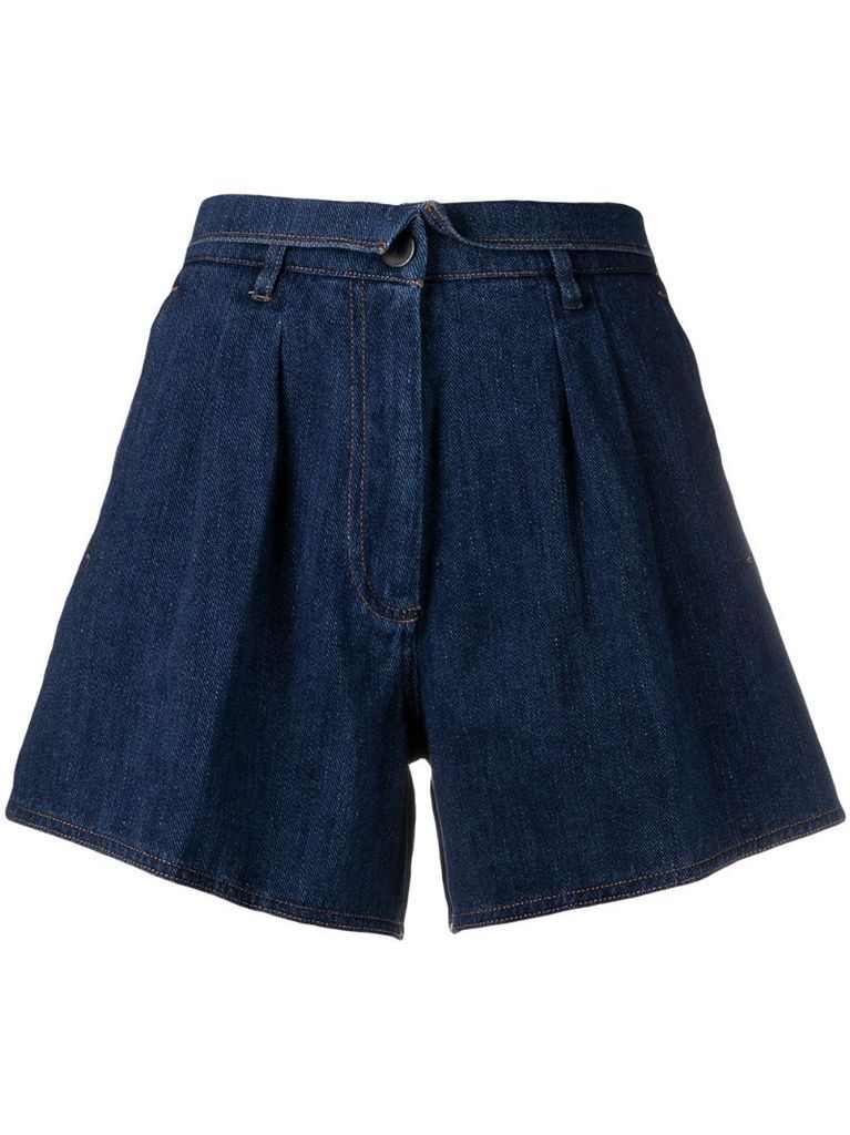 folded-waist denim shorts
