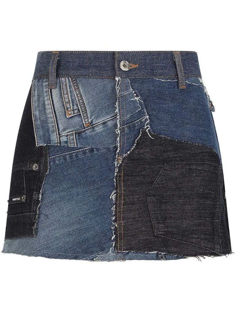 patchwork denim skirt