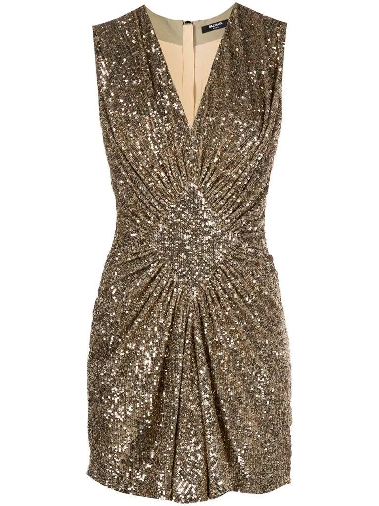 sequinned short pleated dress