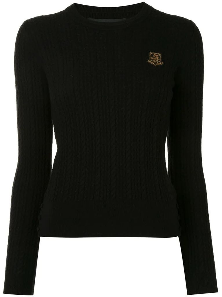 logo patch cable-knit jumper