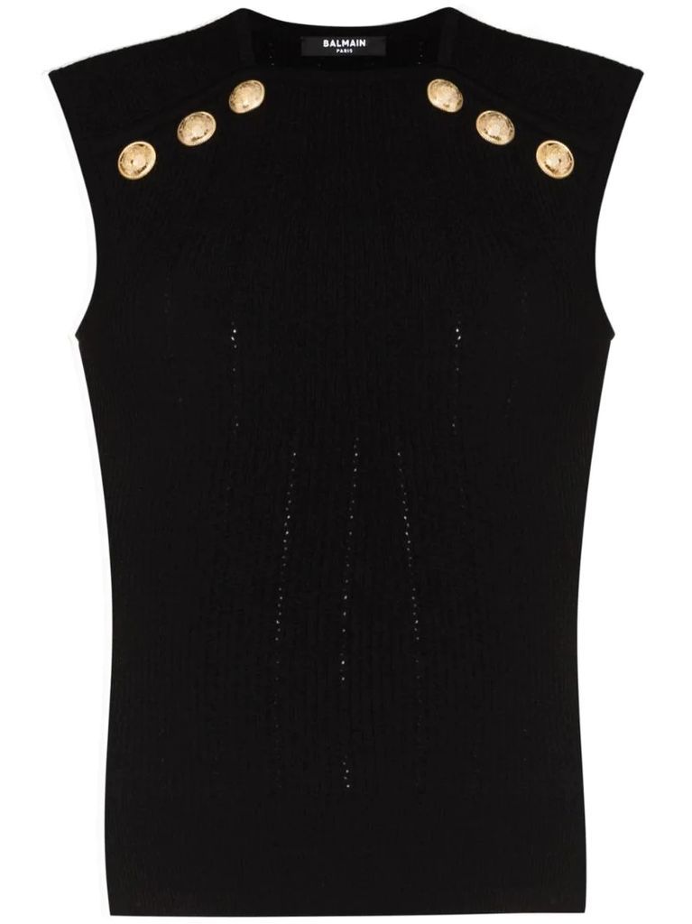 embossed-button sleeveless knitted top