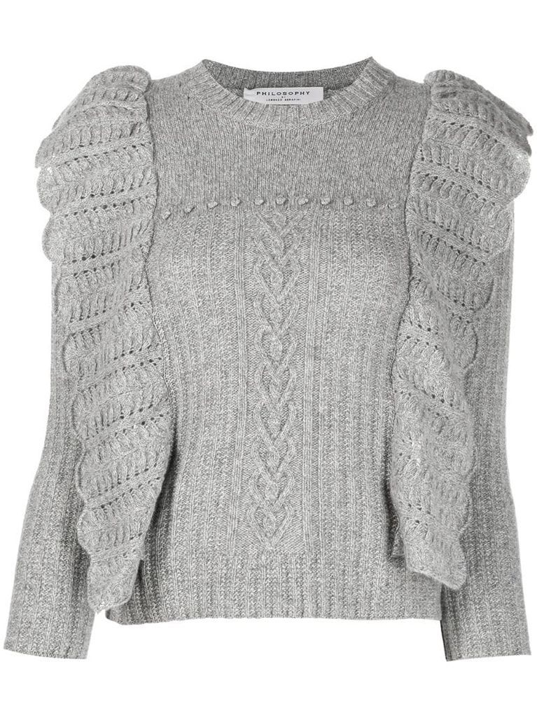 pointelle-knit ruffle-detail jumper