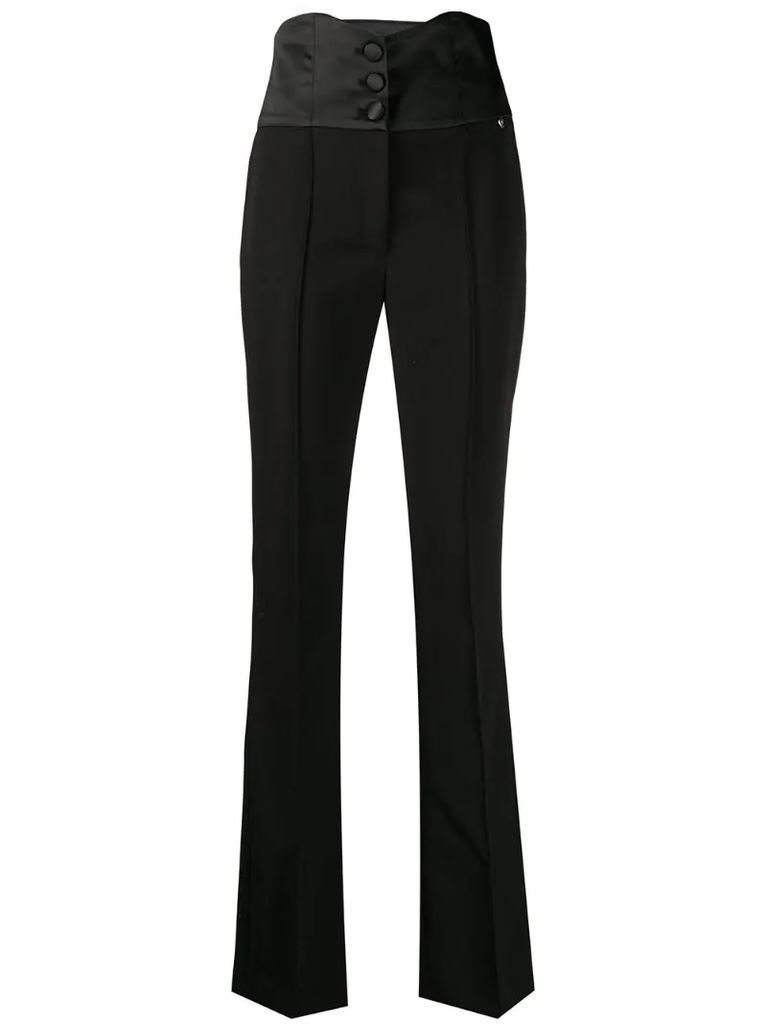 contrast-waist flared trousers