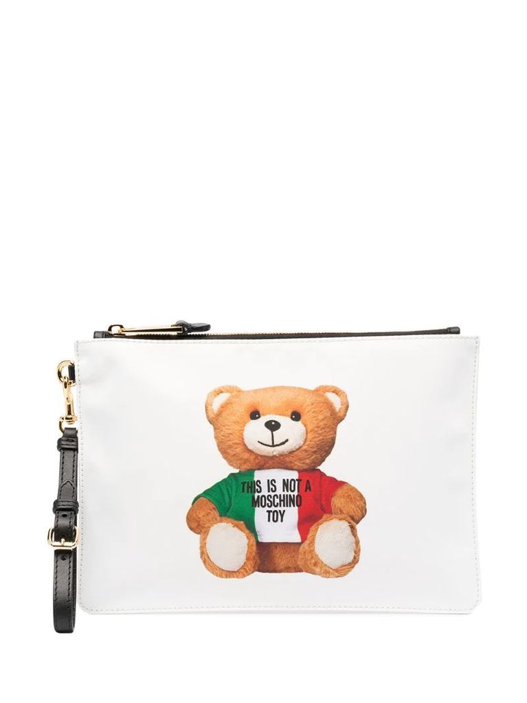 bear-print clutch bag