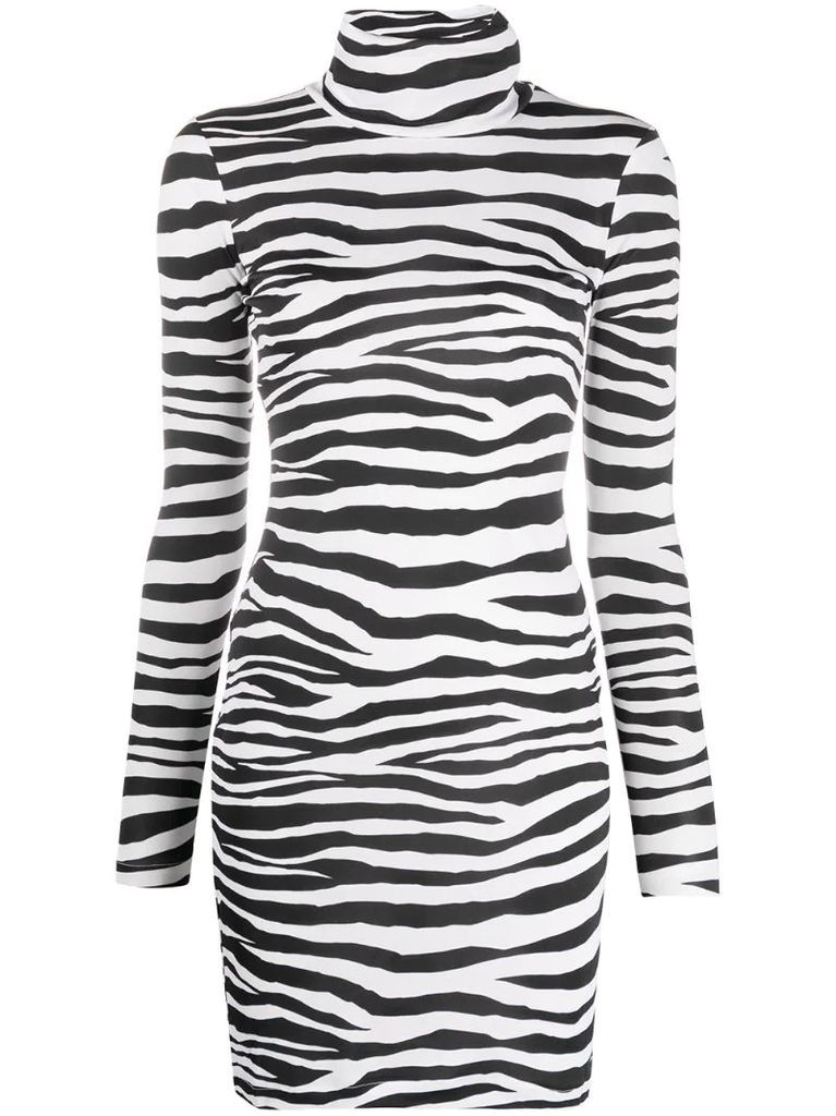 high-neck zebra mini dress
