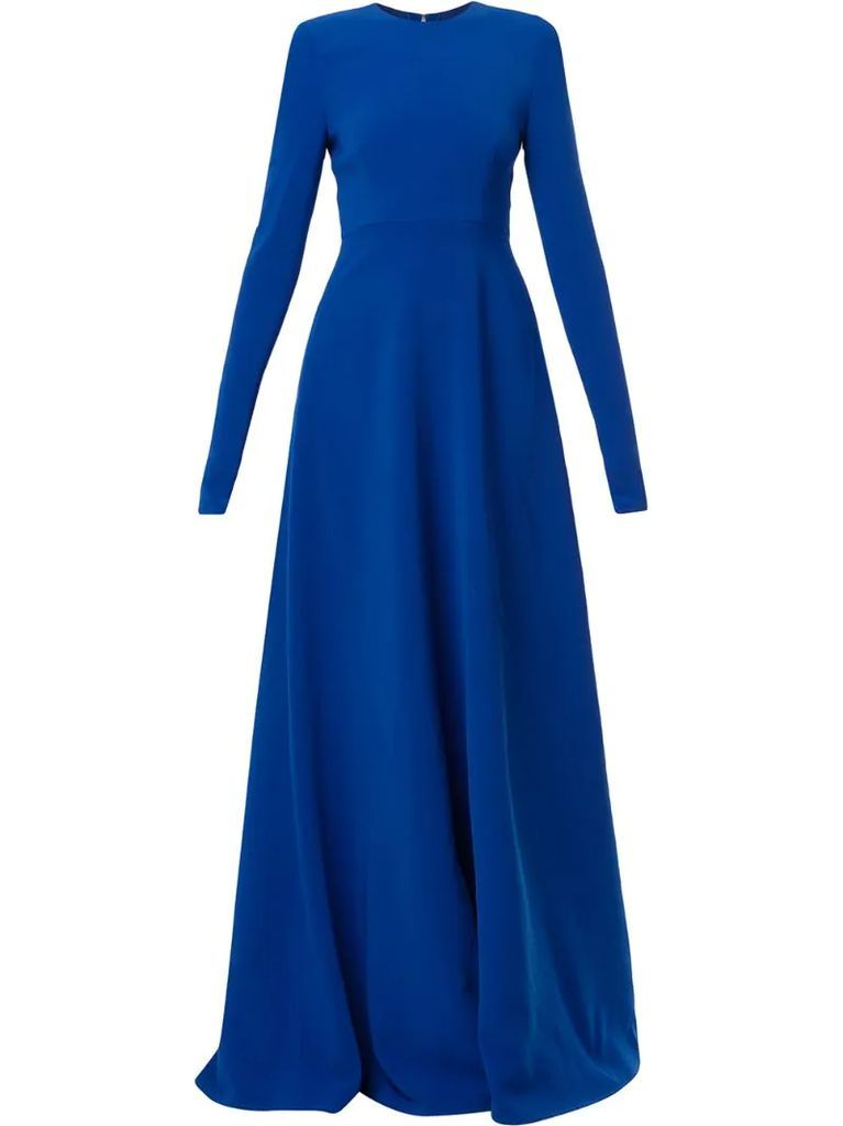 long-sleeve pleated gown