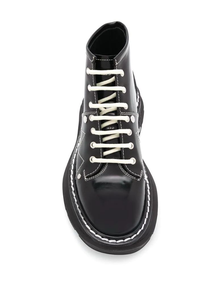 Tread lace-up leather boots