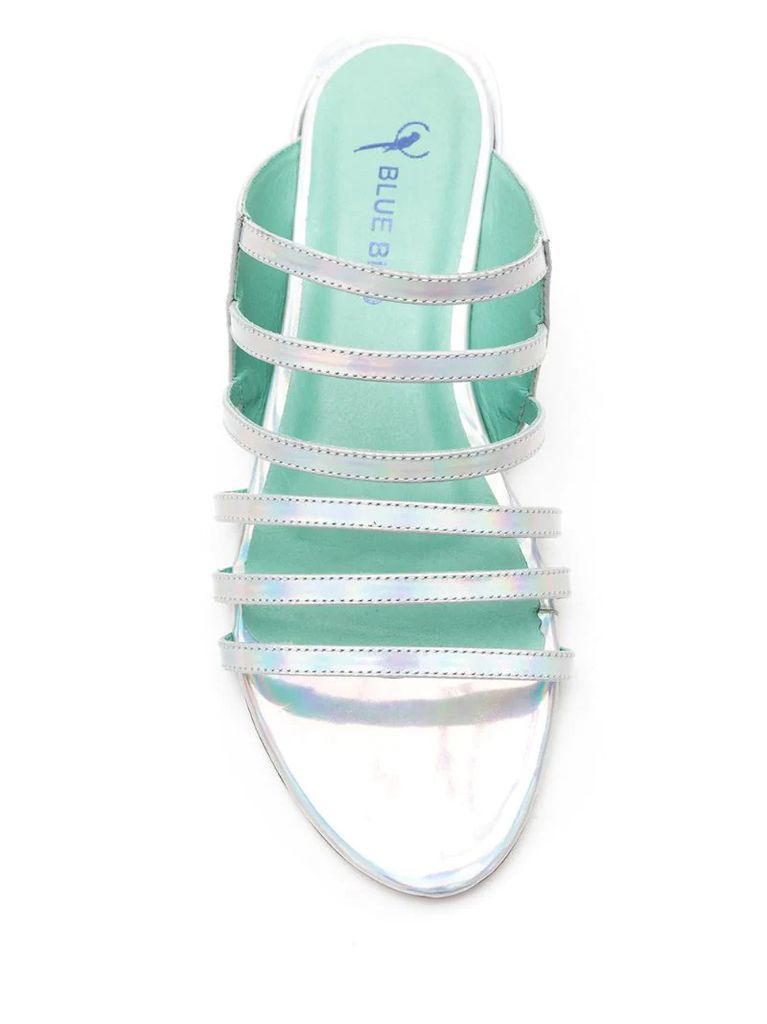 strappy holographic leather sandals