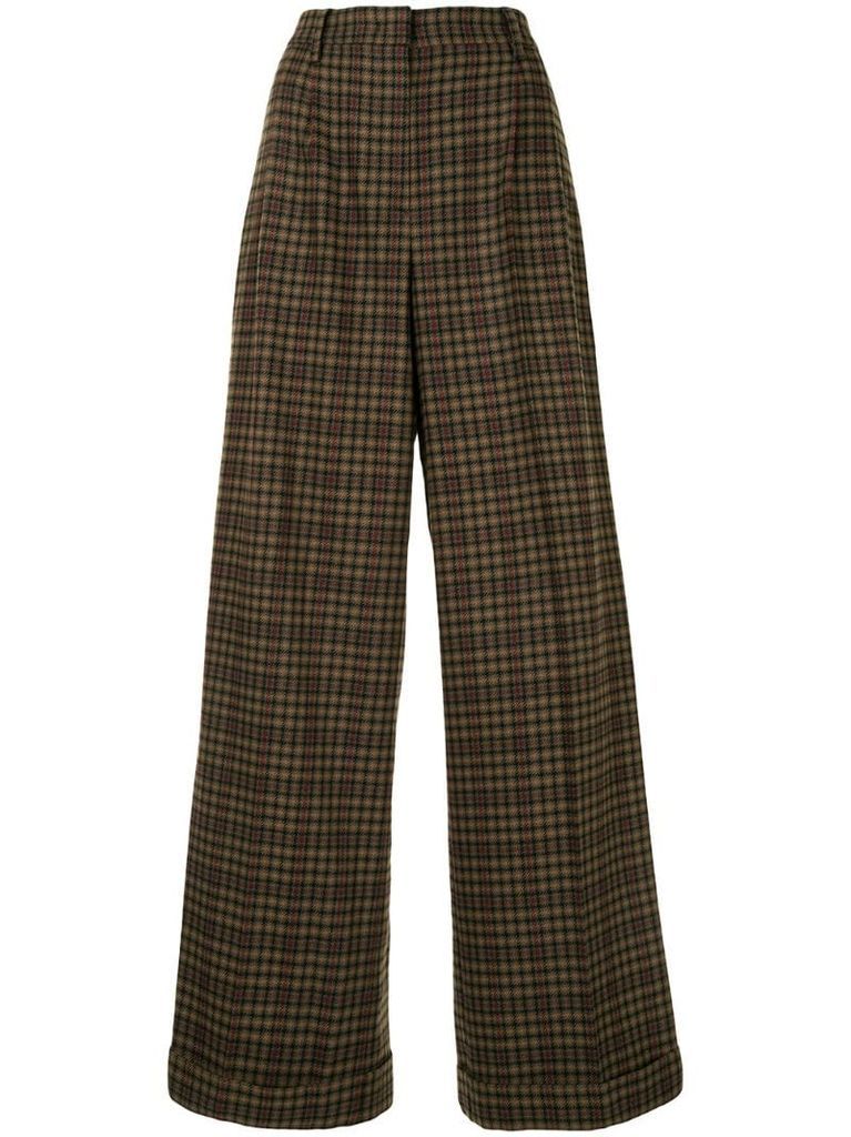 high-rise wide leg check trousers