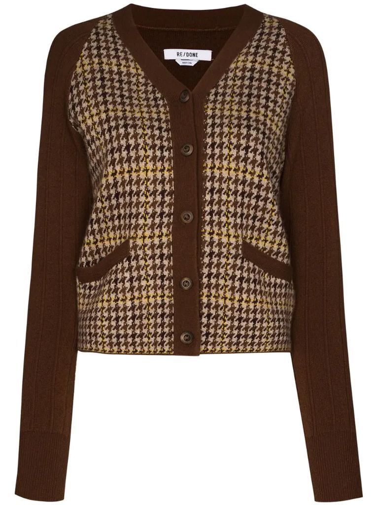 houndstooth panelled knit cardigan