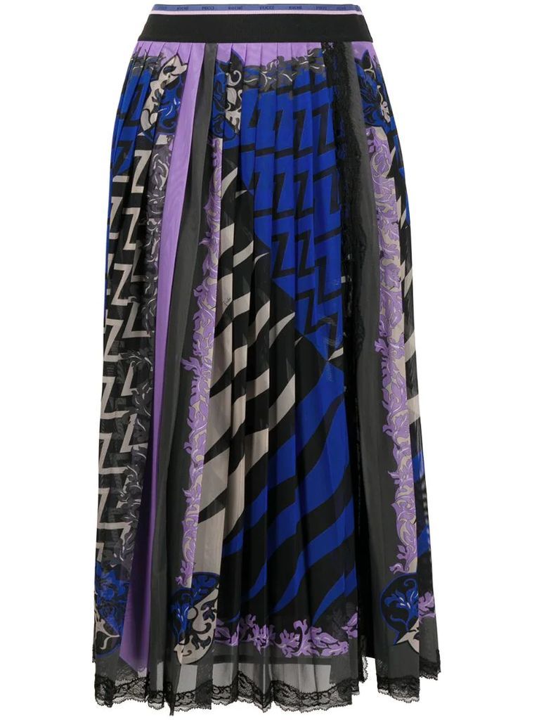 pleated abstract-print skirt