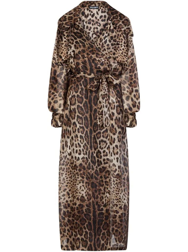 leopard print organza trench coat