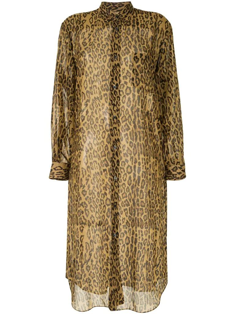 sheer leopard print shirt dress
