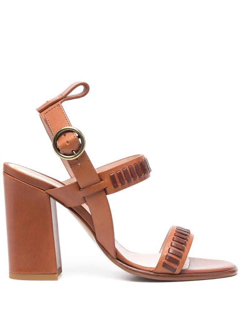 woven leather heeled sandals