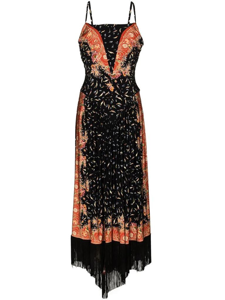 floral-print fringed-edge maxi dress