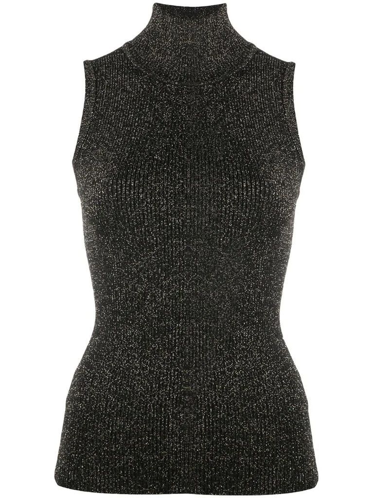 sleeveless mock-neck top