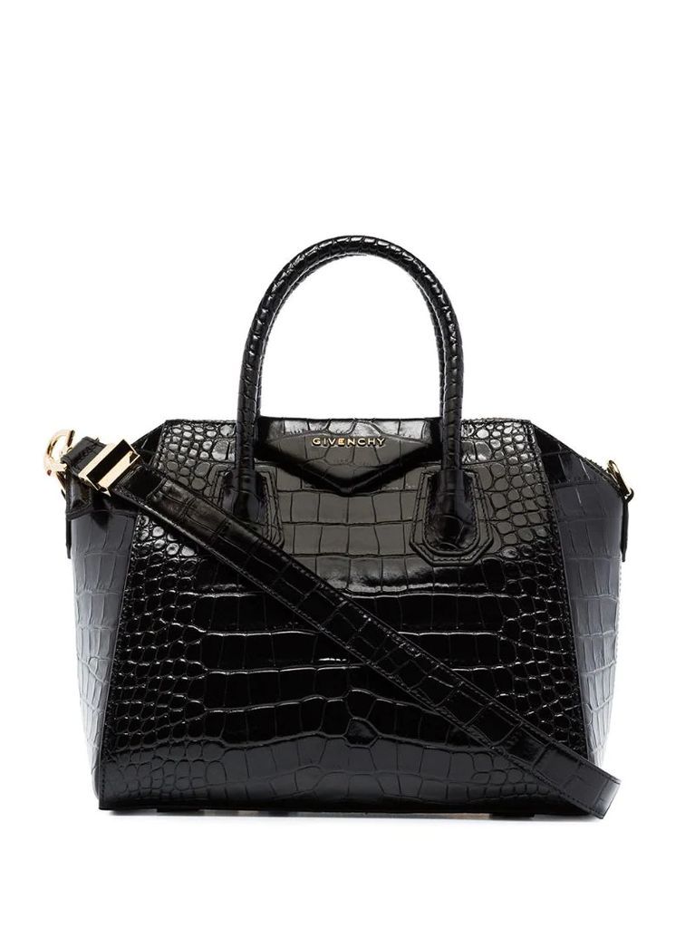 small croc-effect leather tote bag