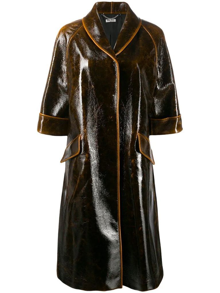 high-shine mid-length coat
