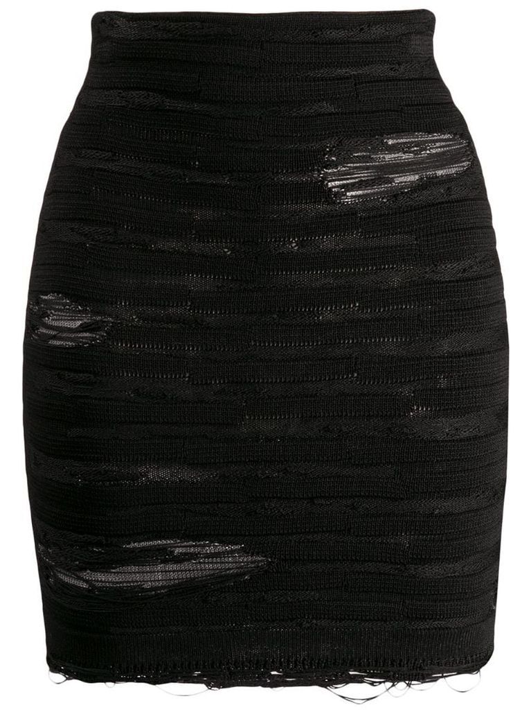 distressed striped mini skirt